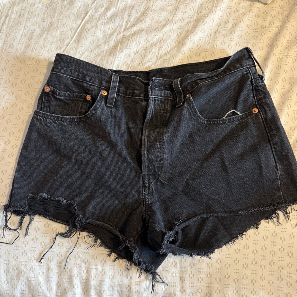 Levi's 501 Black Distressed Cutoff Denim Shorts